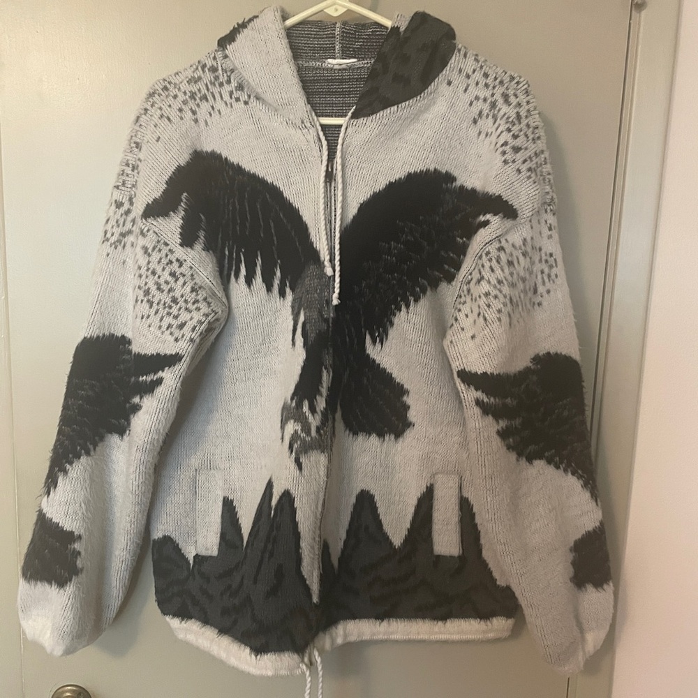Heavy wool sweater jacket size Large/XL Women's
Medium man's, see measurements